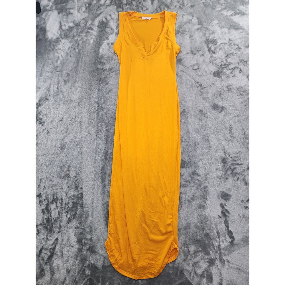 Win Win Dress Womens S Yellow V-Neck Sleeveless Bodycon Maxi Round Hem Stretch‎